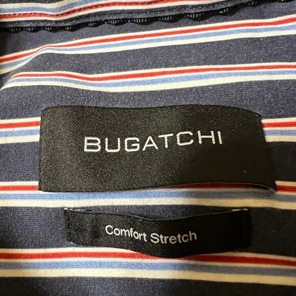 Bugatchi Blue and Red Striped Short Sleeve Comfort Stretch Button Down Size S - Picture 5 of 9